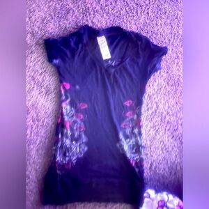 vintage crash&burn, black mini dress with red roses, womens size medium